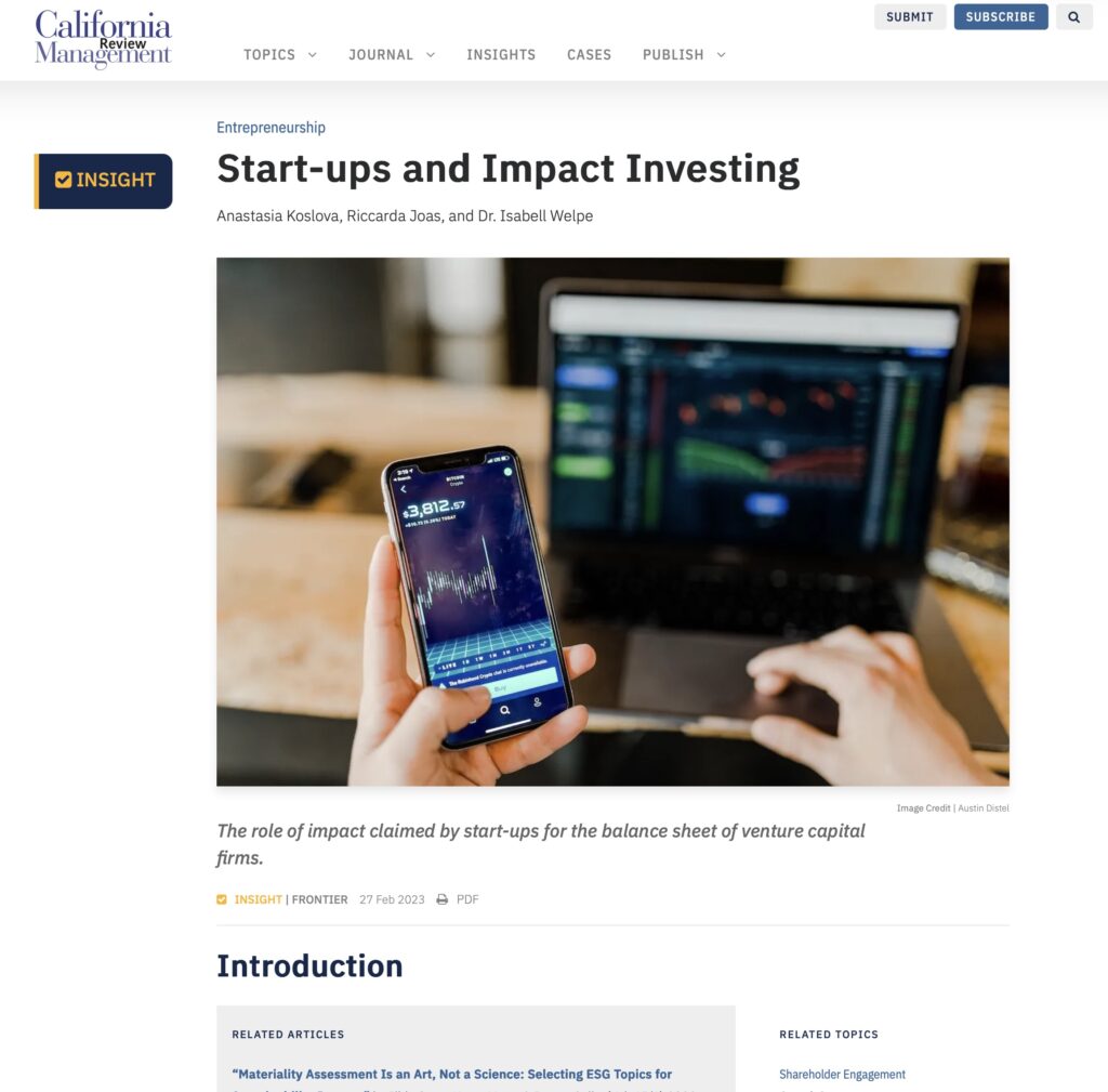 Riccarda Joas co-authors research on start-ups and impact investing