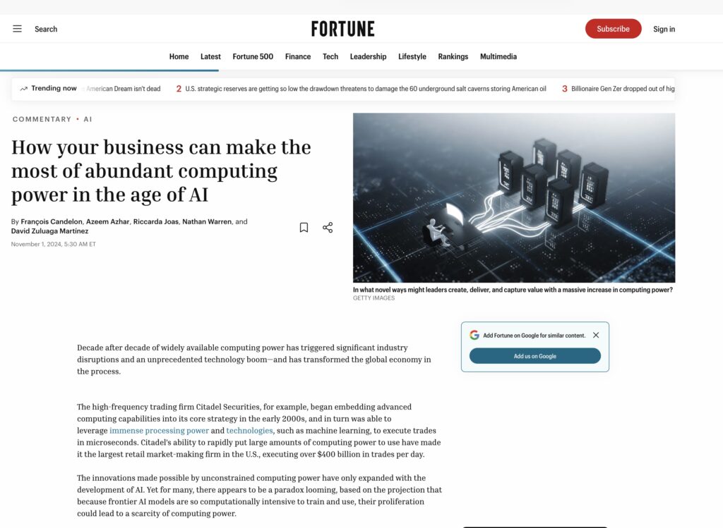 Riccarda Joas co-authors Fortune article on computing power in the age of AI