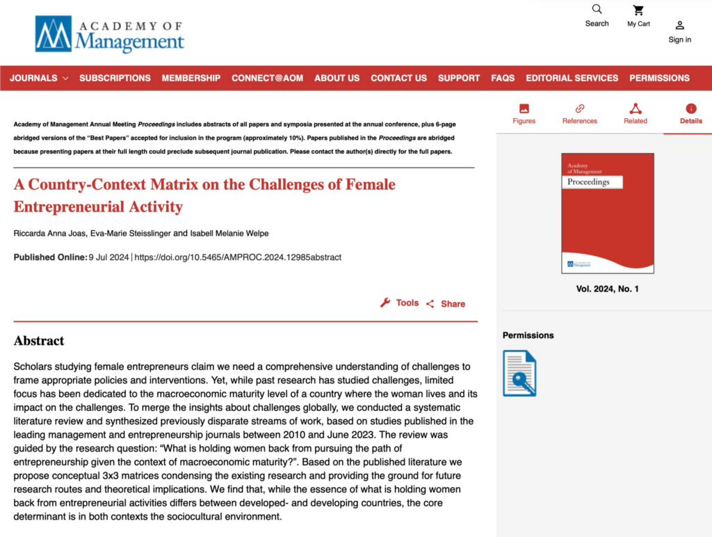 Research on country context and female entrepreneurial activity co-authored by Riccarda Joas