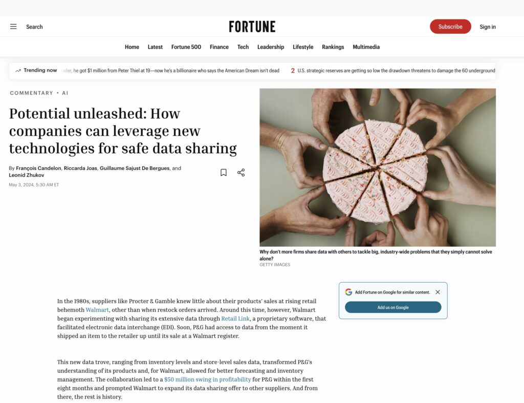 Riccarda Joas co-authors Fortune article on technology and safe data sharing